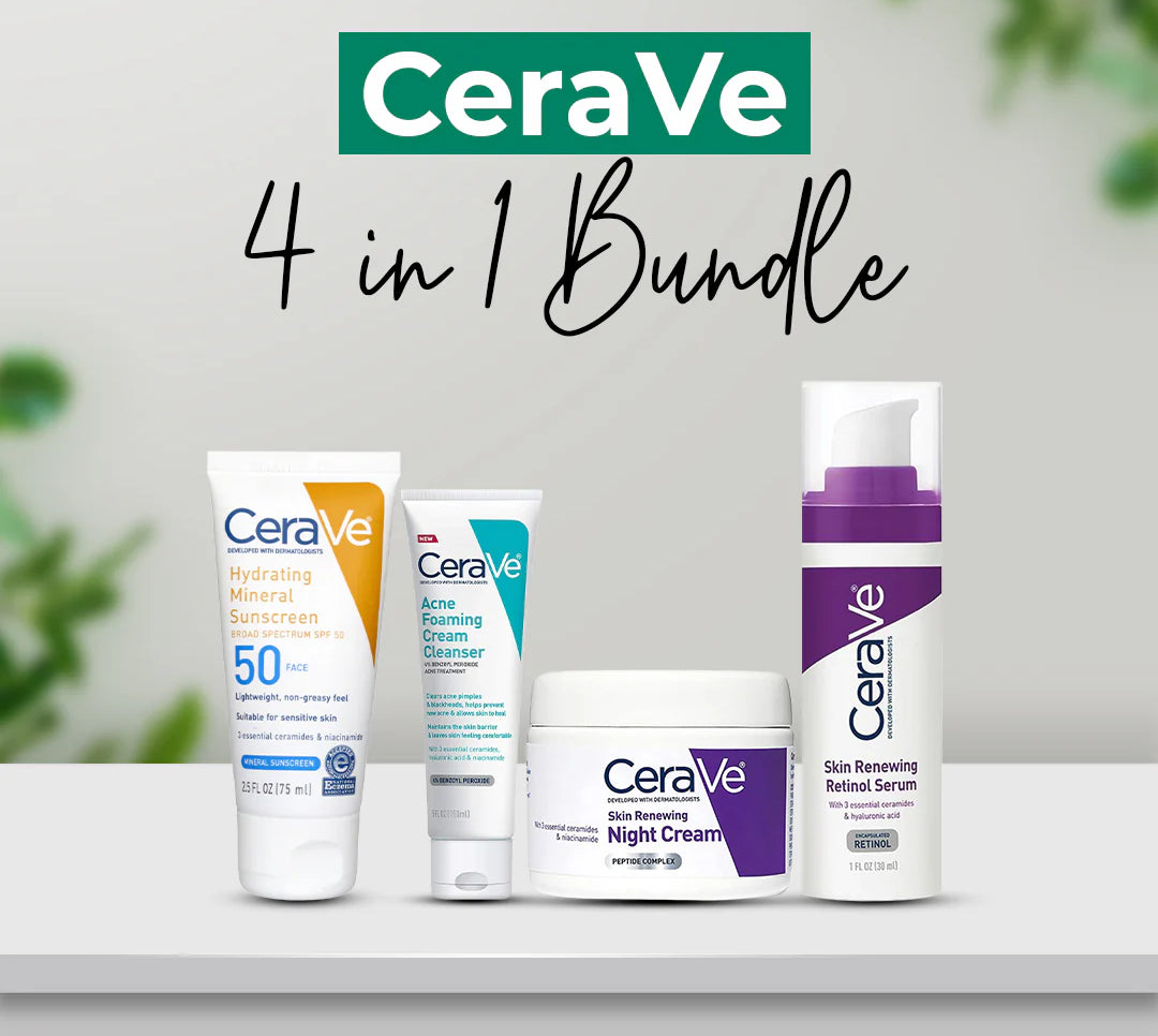 CeraVe 4 in 1 Skincare Kit Night Cream, Sunblock, Cleanser & Serum for Radiant Skin