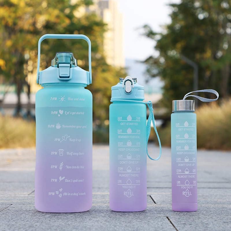 Sports Water Bottles 3 Pcs Set with Motivational Time Marker & Leak Proof Flip Top Lid  (random color)