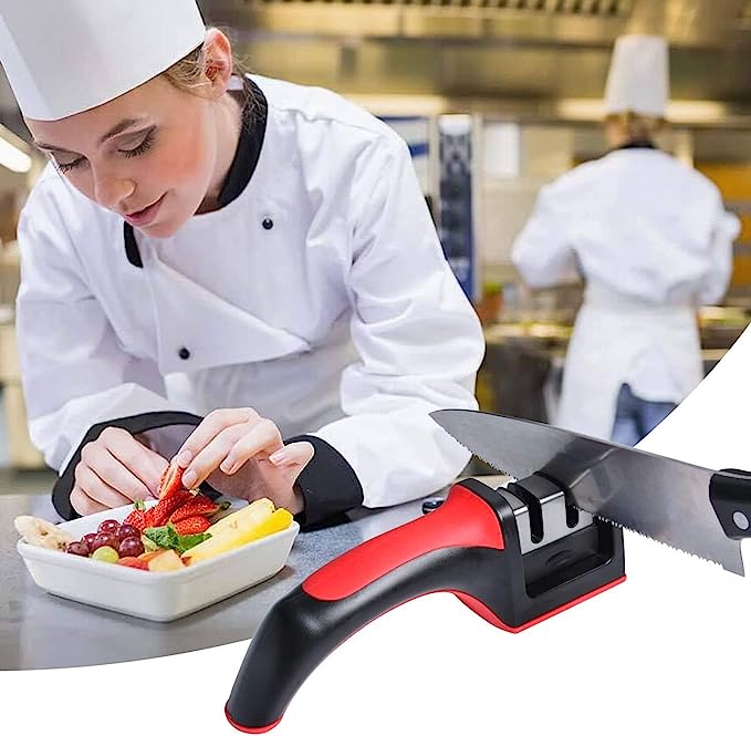 3-in-1 Knife Sharpener With Fruit And Meat Knife Peeler.3-Stage Diamond Coated Knife Sharpener,Kitchen Helper Three-piece Knife Sharpener Set With a Knife Ceramic peeler
