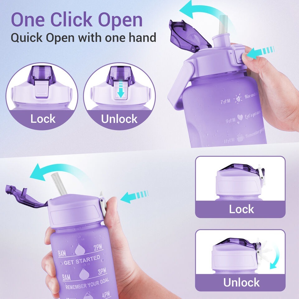 Sports Water Bottles 3 Pcs Set with Motivational Time Marker & Leak Proof Flip Top Lid  (random color)