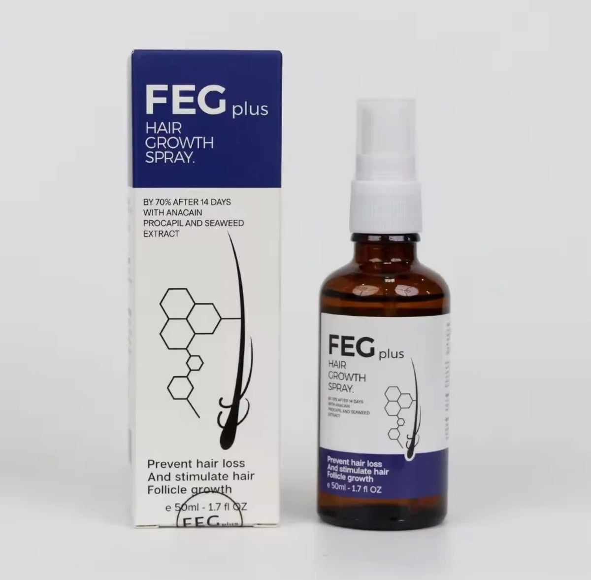 FEG PLUS Hair & Beard Growth Serum Spray 50ml | Seaweed Extract, Rosemary, Redensyl, Anagain & Minoxidil | Anti Hair Loss, Regrowth Treatment