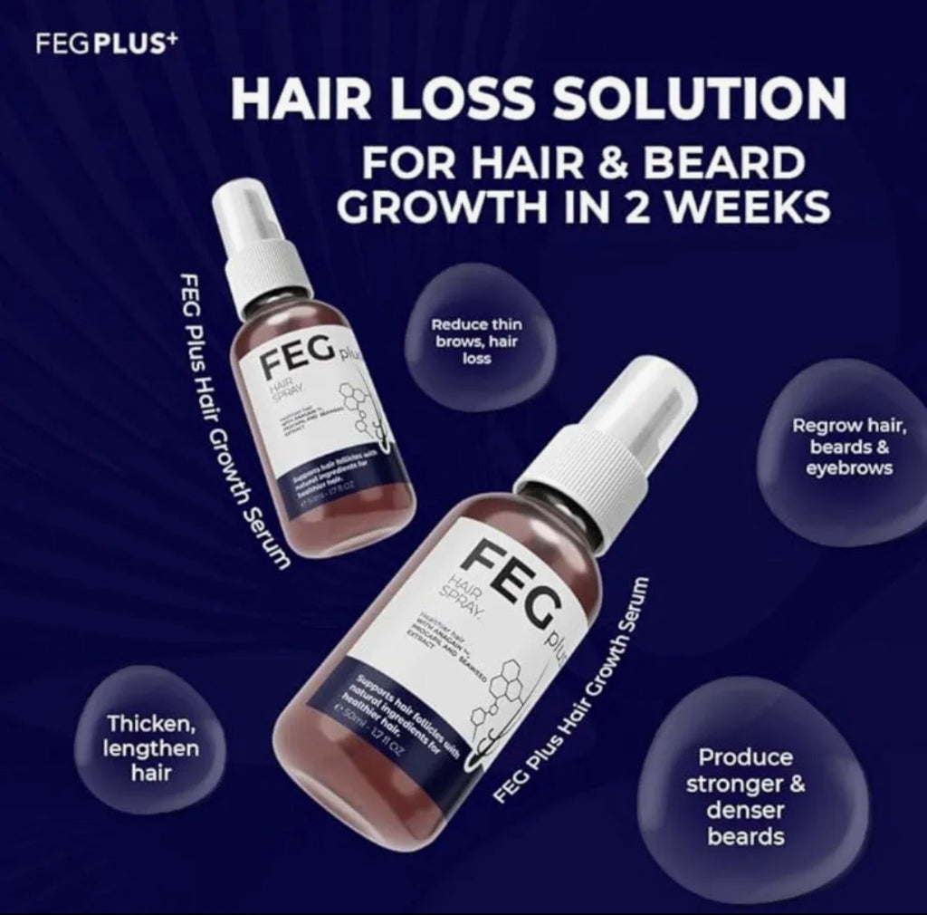 FEG PLUS Hair & Beard Growth Serum Spray 50ml | Seaweed Extract, Rosemary, Redensyl, Anagain & Minoxidil | Anti Hair Loss, Regrowth Treatment